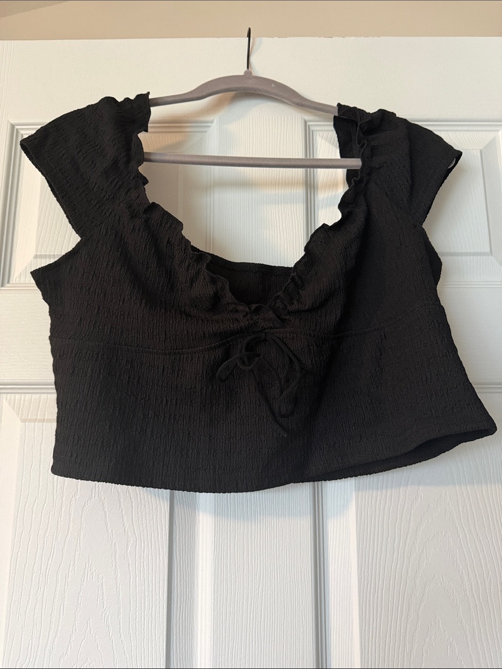Shein Black Ruffle Tie-Front Crop Top